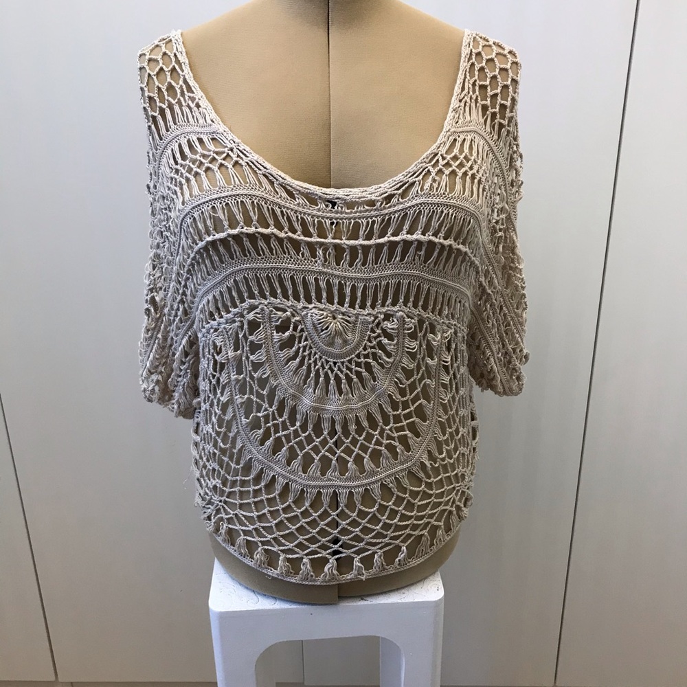 Buffalo beige cream mesh crochet top Size S